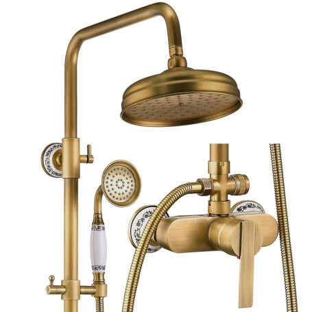 ESOP Colonne de Douche Rétro avec Mitigeur, Système de Douche Laiton Antique Ensemble de Douche Montage Mural Set de Douche avec