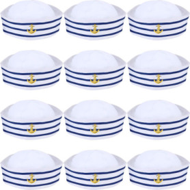 12 Pièces Chapeaux de Marin en Bleu et Blanc Chapeau de Capitaine pour Accessoire de Costume Fête de Déguisement (Style Délicat)