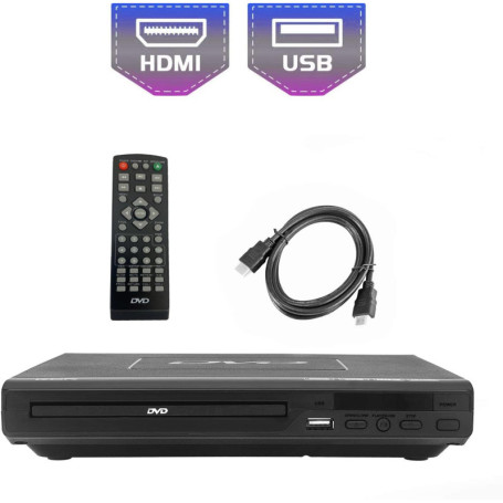 KCR Lecteur pour TV, DVD/CD/MP3/ avec Port USB, Sortie HDMI et AV (câble HDMI et AV Inclus), télécommande