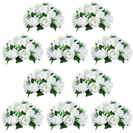 NUPTIO 10 Pièces Fleurs Artificielles, 15 Têtes de Roses Plastique avec Base, Convient au Centre de la Table Mariage Notre Magas