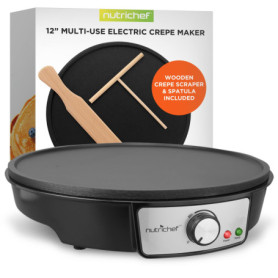 Nutrichef Crêpière et Grille Electrique de 1200 Watts | Plaque de Cuisson Chauffante Antiadhésive 30 cm | Contrôle de Températur