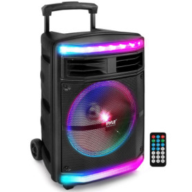 Pyle Enceinte Bluetooth Puissante-600 W, Enceinte Sono Portable, sans Fil, Eclairage LED et avec Roues, SD/USB/AUX, Karaoke Adul