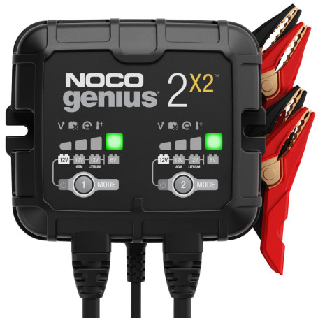 NOCO GENIUS2X2, Chargeur de Batterie de Voiture 4A (2A/Banque), Chargeur de Batterie 6V et 12V, Mainteneur de Batterie, Chargeur