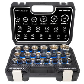 Douilles multi-empreintes Gear Lock 1/2" I 8-32 assortiment outillage Torx intérieur extérieur I kit de 19 pièces