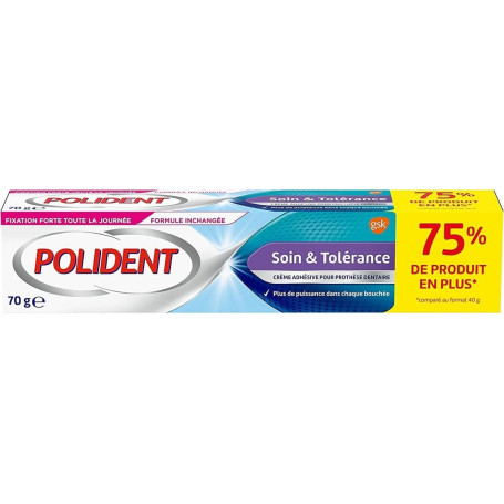 POLIDENT – Crème Fixative Prothèses Dentaires Partielles ou Complètes - Soin & Tolérance, Hypoallergénique, Goût Neutre - 70 g