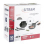 Sitram 712763 Batterie 10 pcs alu noir : 3 poêles Ø20/24/28cm, 2 casseroles Ø16/20cm, 2 ustensiles nylon, 1 couv. verre Ø24cm, 2