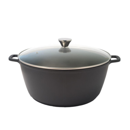 Baumalu, Cocotte Mijoteuse Haute 32cm 10L en Fonte d'Aluminium Noir avec Couvercle en Verre, Revêtement Anti-Adhérent Whitford X