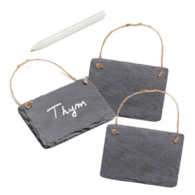 La Cordeline 3 ETIQUETTES ARDOISE NATURELLE A SUSPENDRE 7 X 10CM + 1 CRAYON CRAIE, 0,5x7x10 cm