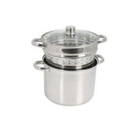 Crealys 504626, Cuit-pâtes Olympe 8 litres Inox, diam. 24 cm - couvercle en verre et panier à pâtes / légumes - tous feux dont i