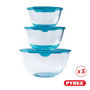 Pyrex - Lot de 3 bols en verre résistants avec couvercle - 0,5L - 1L - 2L - Couvercles hermétiques - Made in France