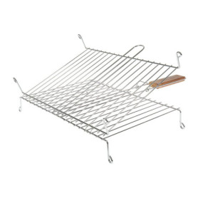 RUECAB 1086 Grille de Barbecue Double sur Pieds Inox Poignée Bois Argent 30 x 40 cm, NC