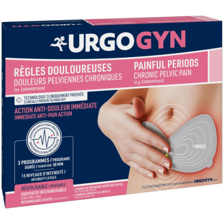 URGOGYN - Patch d'Electrothérapie - Règles Douloureuses - Douleurs pelviennes - Endométriose - Rechargeable - 15 Niveaux d'inten
