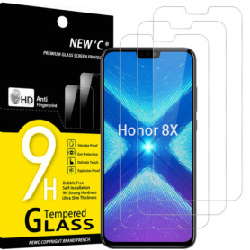 NEW'C Lot de 3, Verre Trempé pour Honor 8X, Film Protection écran sans Bulles d'air Ultra Résistant (0,33mm HD Ultra Transparent