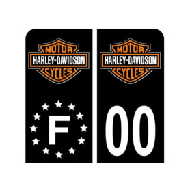 Pack Moto Autocollant Stickers Plaque d'immatriculation Premium Harley Davidson Noir - Numéro Personnalisé