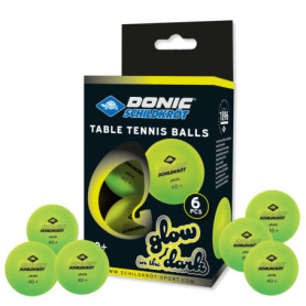 Schildkröt Donic-Schildkröt Balles de Tennis Table Glow in the Dark, 6 Vert Clair, Fluorescentes, Qualité Poly 40+, pour Jouer a
