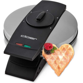 Cloer 1639SR Gaufrier, Taille de Gaufre 15,5 cm Ø, Double revêtement antiadhésif, résistant au Sucre, lumière de Cuisson, 930 W,