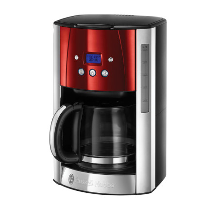 Russell Hobbs Cafetière [Technologie WhirlTech-extraction optimale] Luna rouge (1000W,Verseuse en verre 1,5L, 12 tasses, Program