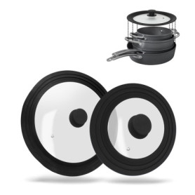 Culinario - Lot de 2 couvercles universels en Verre avec Une vanne de Sortie et Un Bord en Silicone - Diamètres de 16/18/20 cm e