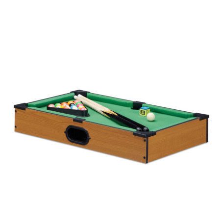 Relaxdays Mini table de billard mini billard jouet aspect bois 2 queues, boules, triangle craie, lxP: 51 x 31 cm, vert