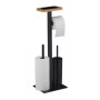 relaxdays Brosse WC et dérouleur Papier, Design Moderne, avec Support pour Portable, HLP 73 x 25 x 20 cm, Noir, Acier, 1 élément