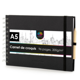 OfficeTree Cahier de Dessin A5-96 Pages 200g Papier Blanc - Format Paysage - Carnet de Croquis A5 Spirale - Sketchbook A5 - Carn