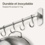 Praknu Barre de Suspension pour Ustensiles de Cuisine avec 8 Crochets - Adhésive & Sans Perçage - Fixation Murale 40 cm - Durabl