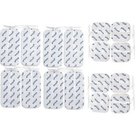 16 électrodes axion | Patchs 10x5 cm et 5x5 cm pour électrostimulateur TENS et/ou EMS réutilisables et autocollants avec connexi
