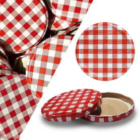 Lot de 50 couvercles pour bocal To 82 modèle 230 / 350 ou 435 ml. Motif carreaux Rouge