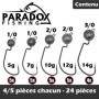 Paradox Fishing Lot de 24 hameçons Offset de qualité supérieure (5 g/7 g/10 g/ 12g 14 g) - 5 ou 4 pièces avec 1- Hameçons Offset