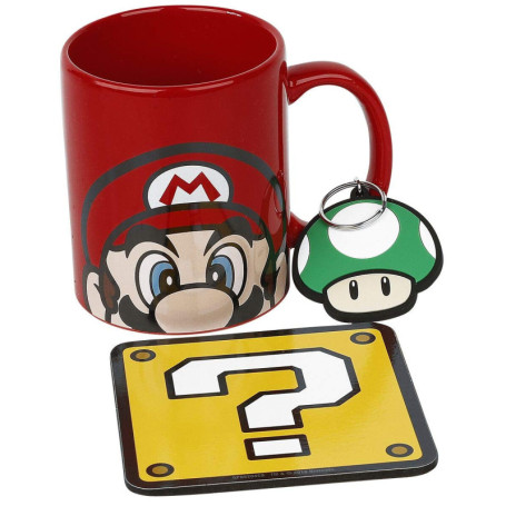 SUPER MARIO Coffret cadeau - Mug, Dessous de Verre, 315ml, Porte-Clef