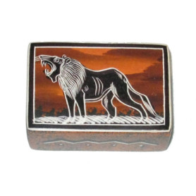 africain Lion Motif Boîte à bijoux Bijoux en Pierre 7.5 cm Commerce équitable