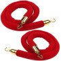 Belle Vous Lot de 2 Corde Barriere en Velours Rouge - L150 x D3,5 cm - Crochets Mousquetons en Or Poli pour Poteau de Guidage - 