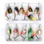 Jinlaili 10Pcs Leurres de Pêches, Cuillers de Pêche, Leurre Artificiel, Kits Leurres pêche Appâts, Spinnerbait avec boîte de Ran