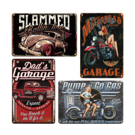 QUMENEY Lot de 4 panneaux muraux vintage en métal avec motif de peste - Décoration pour café, bar, pub, bière (30 x 20 cm)