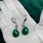 Vintage Naturel Émeraude Jade Calcédoine Femme Boucles d'oreilles 925 Argent Goutte d'eau Vert Jadéite Pierres Précieuses Bijoux