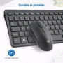 Rii RK200 Ensemble Clavier Souris sans Fil bureautique Clavier de Bureau 2.40Ghz AZERTY(Version Française) avec Taille Complète 