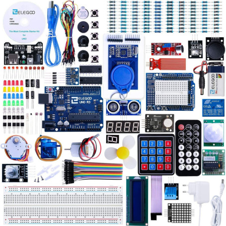 ELEGOO UNO R3 Project Kit de démarrage le plus complet avec tutoriel compatible avec Arduino IDE (63 articles)