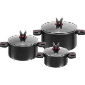 BALLARINI Set 3 casseroles, 3 Couvercles en Verre Inclus, Rondes, Revêtement Anti-Adhésif, Ø 16/20/24 cm, 1,6/3,25/5,6 L, Alumin