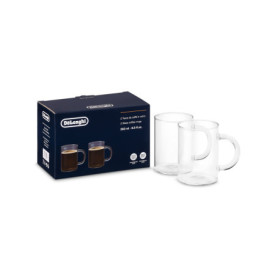 De'Longhi DLSC320 Ensemble de verres à café long américain, tasse résistante en verre borosilicaté, confortable à tenir, lavable