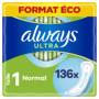 Always Ultra Serviettes Hygiéniques, Taille 1, Normal, 136 Serviettes Sans Ailettes, Flux légers Jour, Format Eco, Max Confort, 