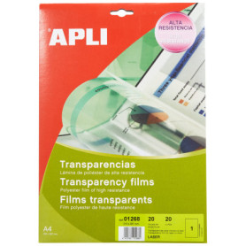 Apli 001268 20 Films Transparent pour Imprimante Laser, 210 x 297 mm