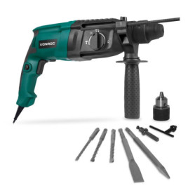 VONROC Marteau perforateur 800W – 3 joule – SDS plus - Mandrin de perceuse à engrenages - Forets, burin et ciseau inclus