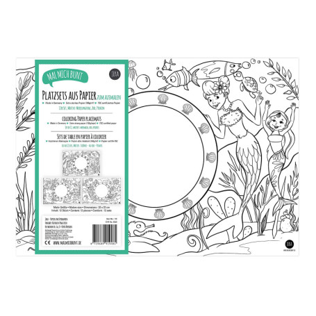 Lot de 12 Sets de Table à colorier, Motifs : Sirènes – Au Zoo – Pirates, 4 Sets de Table à colorier de Chaque Motif, Coloriage p