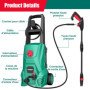HYCHIKA Nettoyeur Haute Pression, 110 Bar Max. 410 l/h Débit 1500W Lave-auto Portable avec Réservoir Mousse, Tuyau 5m Câble 5m, 