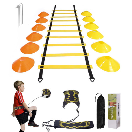 Jissta Équipement d'entraînement de Football,Football Kick Entraîneur Solo Entraînement,1 Échelle de D'agilité de 6 Mètres, 12 C