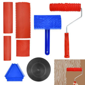 SLTAXAR 8 Pcs Outil de Grain de Bois en Caoutchoucpeigne en Caoutchouc Décor Faux Bois Grain à Effet Bois Rouleau Peinture Effet