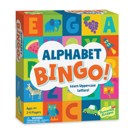 Peaceable Kingdom, Bingo alphabétique ! Jeu d'apprentissage des Lettres, Apprendre Les Lettres majuscules Comprend 6 Plateaux de