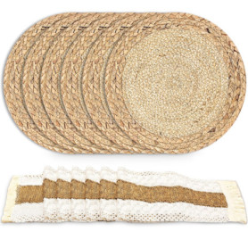 Zaxiva Lot de 6 Sets de Table Bohème, Tapis de Repas en Herbe Tissés à la Main aux Couleurs Primaires et Set Table Tissu en Coto