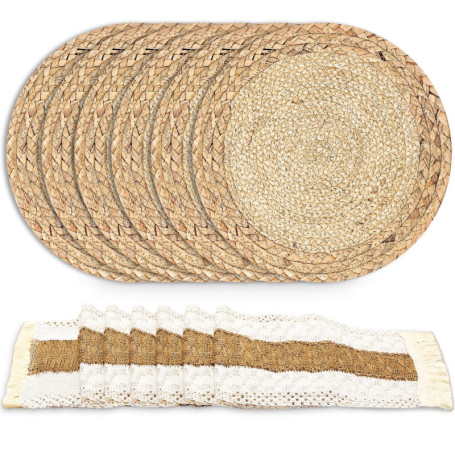 Zaxiva Lot de 6 Sets de Table Bohème, Tapis de Repas en Herbe Tissés à la Main aux Couleurs Primaires et Set Table Tissu en Coto