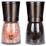 Ensemble de Moulin à Poivres et Sel en Acier Inoxydable Noir Avec Support en Bois Bambou – Salière et Poivrières avec Grosseur R
